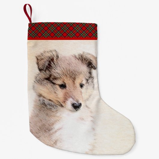 Shetland Sheepdog Puppy Pap Painting Original Dog  Kleine Kerstsok (Voorkant)