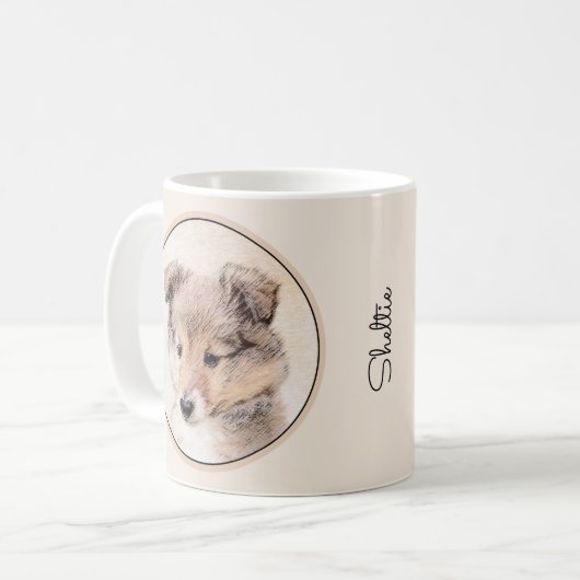 Shetland Sheepdog Puppy Pap Painting Original Dog Koffiemok (Voorkant links)