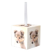 Shetland Sheepdog Puppy Pap Painting Original Dog  Kubus Ornament (Achter hoekig)