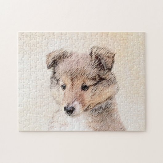 Shetland Sheepdog Puppy Pap Painting Original Dog  Legpuzzel (Horizontaal)