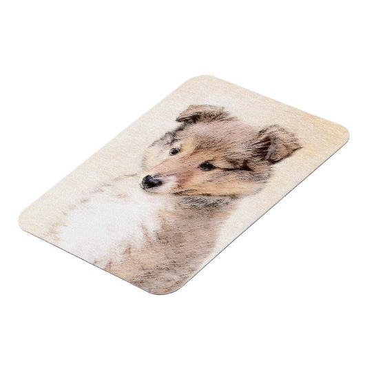 Shetland Sheepdog Puppy Pap Painting Original Dog  Magneet (Linkerzijde)