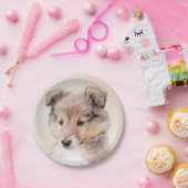 Shetland Sheepdog Puppy Pap Painting Original Dog  Papieren Bordje (Feest)