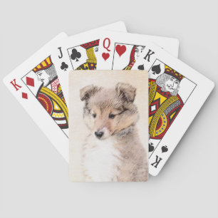 Shetland Sheepdog Puppy Pap Painting Original Dog Pokerkaarten