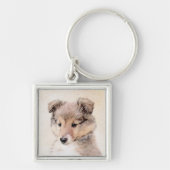 Shetland Sheepdog Puppy Pap Painting Original Dog  Sleutelhanger (Voorkant)