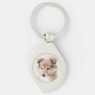 Shetland Sheepdog Puppy Pap Painting Original Dog Sleutelhanger