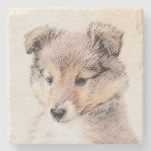 Shetland Sheepdog Puppy Pap Painting Original Dog Stenen Onderzetter