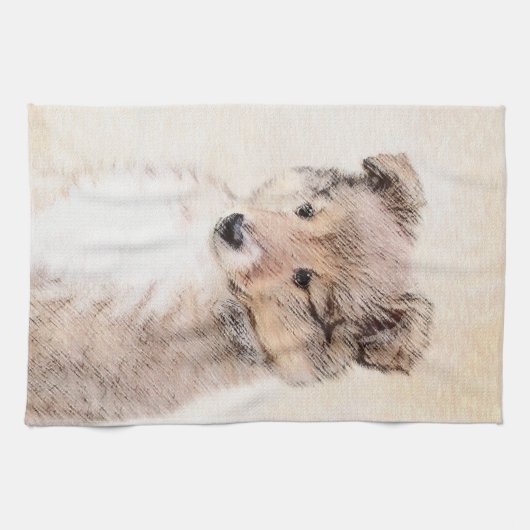 Shetland Sheepdog Puppy Pap Painting Original Dog  Theedoek (Horizontaal)