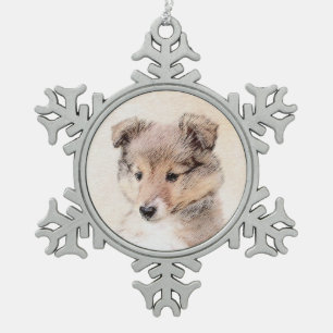 Shetland Sheepdog Puppy Pap Painting Original Dog  Tin Sneeuwvlok Ornament