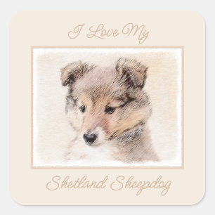 Shetland Sheepdog Puppy Pap Painting Original Dog Vierkante Sticker