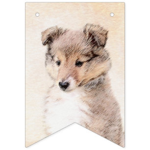 Shetland Sheepdog Puppy Pap Painting Original Dog Vlaggetjes