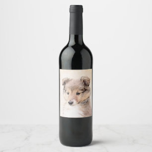 Shetland Sheepdog Puppy Pap Painting Original Dog Wijn Etiket