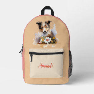 Shetland Sheepdog Puppy Pet Waterverf Flower Bedrukte Rugzak