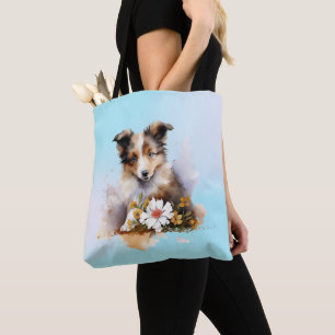 Shetland Sheepdog Puppy Pet Waterverf Flower Draagtas