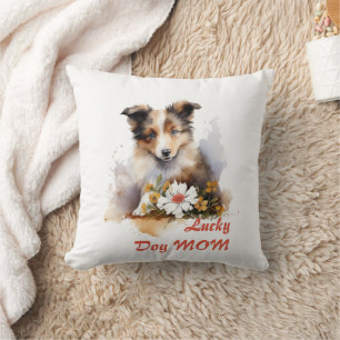 Shetland Sheepdog Puppy Pet Waterverf Flower Kussen