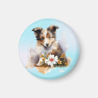 Shetland Sheepdog Puppy Pet Waterverf Flower