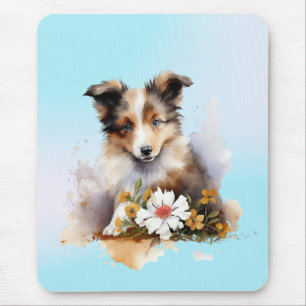 Shetland Sheepdog Puppy Pet Waterverf Flower Muismat