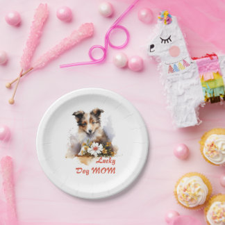 Shetland Sheepdog Puppy Pet Waterverf Flower Papieren Bordje