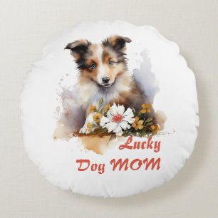 Shetland Sheepdog Puppy Pet Waterverf Flower Rond Kussen
