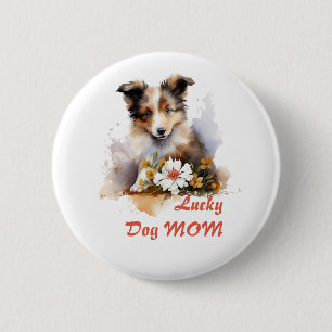 Shetland Sheepdog Puppy Pet Waterverf Flower Ronde Button 5,7 Cm
