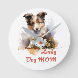 Shetland Sheepdog Puppy Pet Waterverf Flower Ronde Klok