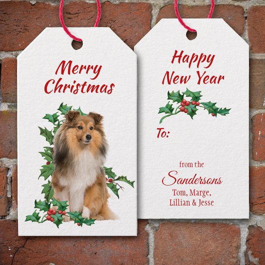 Shetland Sheepdog Red Berry Holly Kerstmis Cadeaulabel