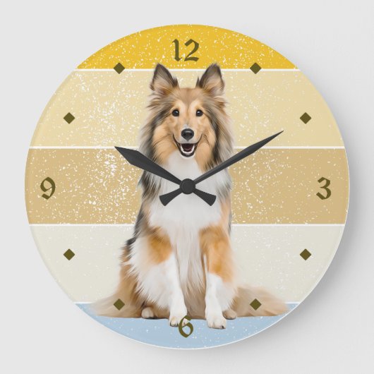 Shetland Sheepdog Retro Sunset Clock Grote Klok (Voorkant)