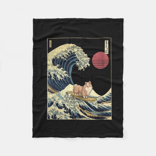 Shetland Sheepdog Sheltie Japanese Kanagawa Wave F Fleece Deken (Voorkant)