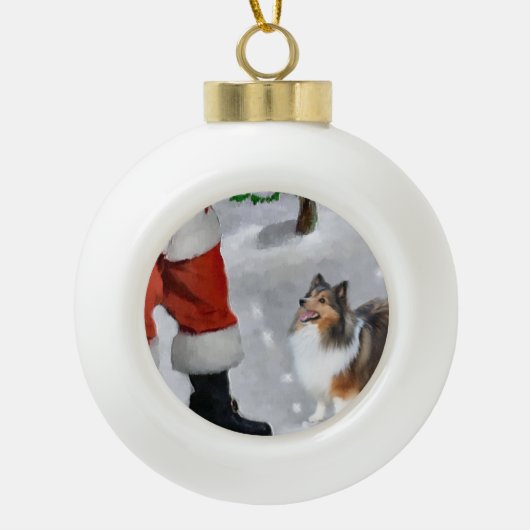 Shetland Sheepdog Sheltie Kerstmis Keramische Bal Ornament (Voorkant)