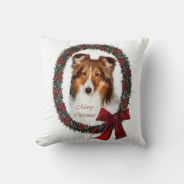 Shetland Sheepdog Sheltie Kerstmis Kussen (Voorkant)