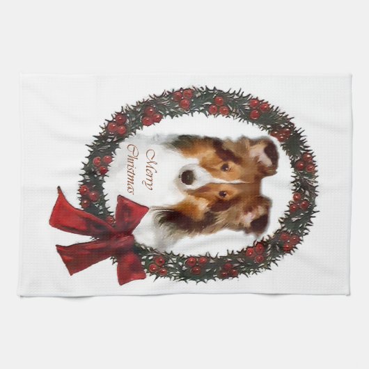 Shetland Sheepdog Sheltie Kerstmis Theedoek (Horizontaal)