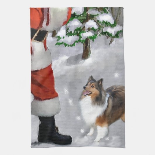Shetland Sheepdog Sheltie Kerstmis Theedoek (Verticaal)