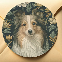 Shetland Sheepdog Sheltie Vintage William Morris Ronde Sticker