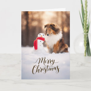 Shetland Sheepdog Sneeuwpop Kerstkaart Feestdagen Kaart