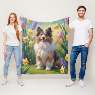 Shetland Sheepdog Spring Bloemen Schilderen Fleece Deken