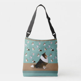 Shetland Sheepdog Tri-Sheltie, over Groen en Bruin Crossbody Tas