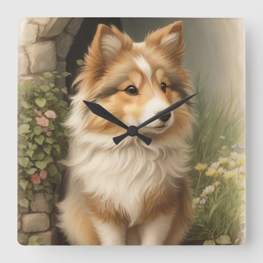 Shetland Sheepdog Vierkante Klok (Voorkant)