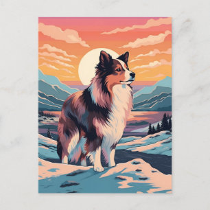 Shetland Sheepdog winter bergbos tijdens ons Briefkaart
