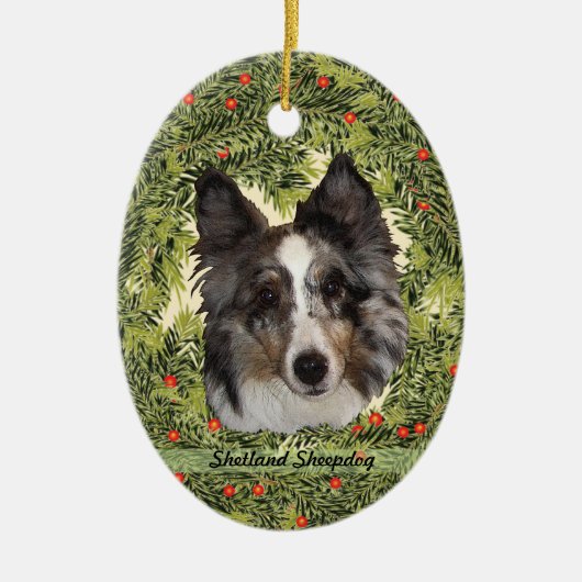 Shetland Sheepdog Wreath Keramisch Ornament (Voorkant)