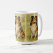 Shetland Sheepdog Zittende Waterverf Koffiemok (Voorkant rechts)