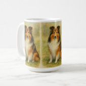 Shetland Sheepdog Zittende Waterverf Koffiemok (Voorkant links)