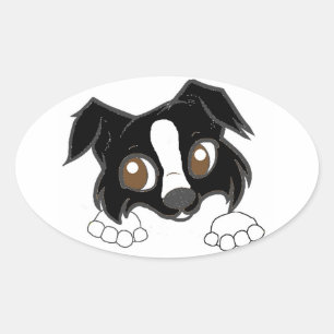 Shetland Sheepdog Zwart-wit Peeking Cartoon Ovale Sticker