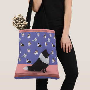 Shetland Sheepdog: Zwarte Sheltie op Paars Draagtas