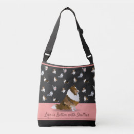 Shetland Sheepdogs, A Sable Sheltie, Black & Pink Crossbody Tas