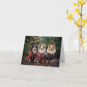 Shetland Sheepdogs Kerstmis Kaart (Gele Bloem)