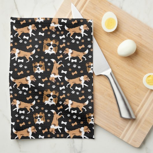Shetland Sheepdogs Sheltie Black Kitchen Towel Theedoek (Quarter Fold)
