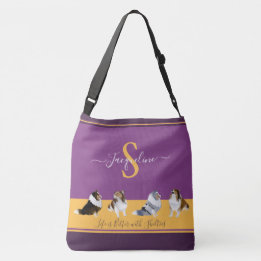 Shetland Sheepdogs, Shelties, op Paars en Geel Crossbody Tas