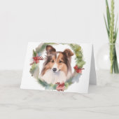 Shetland Shepperd Kerstkrans Festieve Pup Kaart (Voorkant)
