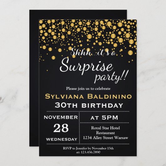 SHH...C'EST UNE FÊTE SURPRISE !... INVITATION D'AN (Devant / Derrière)