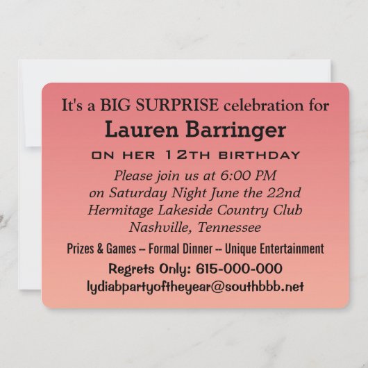 Shh! Het is een speciale Elegant Surprise party Kaart (Achterkant)