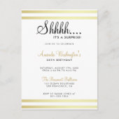 Shh... Het is een verrassing! Modern Gold Birthday Uitnodiging Briefkaart (Voorkant)
